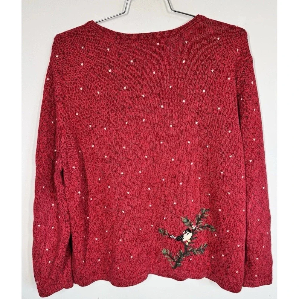 Coldwater Creek Button Up Embroidered Christmas Bird Sweater Women's XXL Holiday